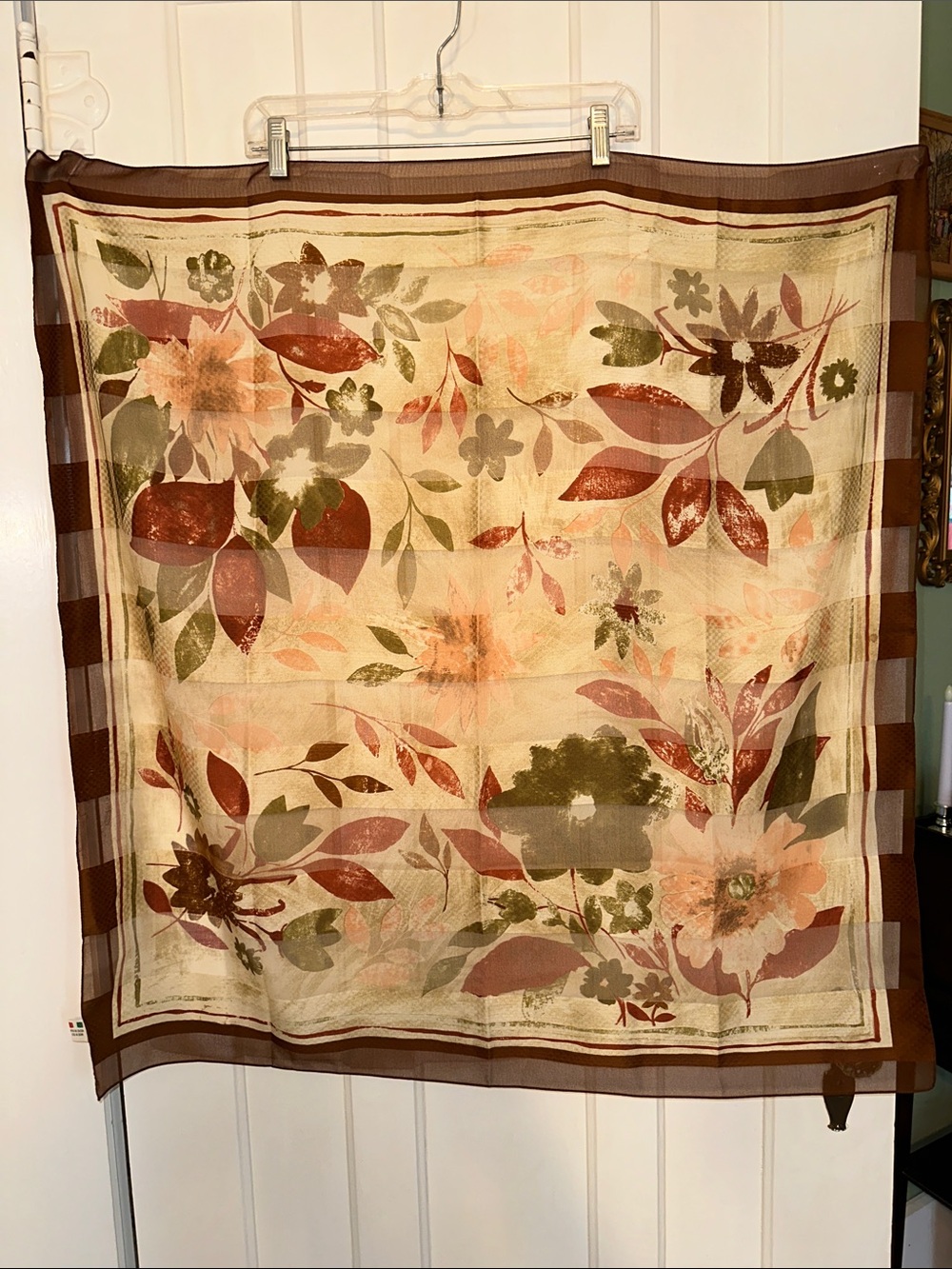 Vintage ID Unlimited Floral Semi Sheer Scarf in Brown, Peach, Maroon & Cream